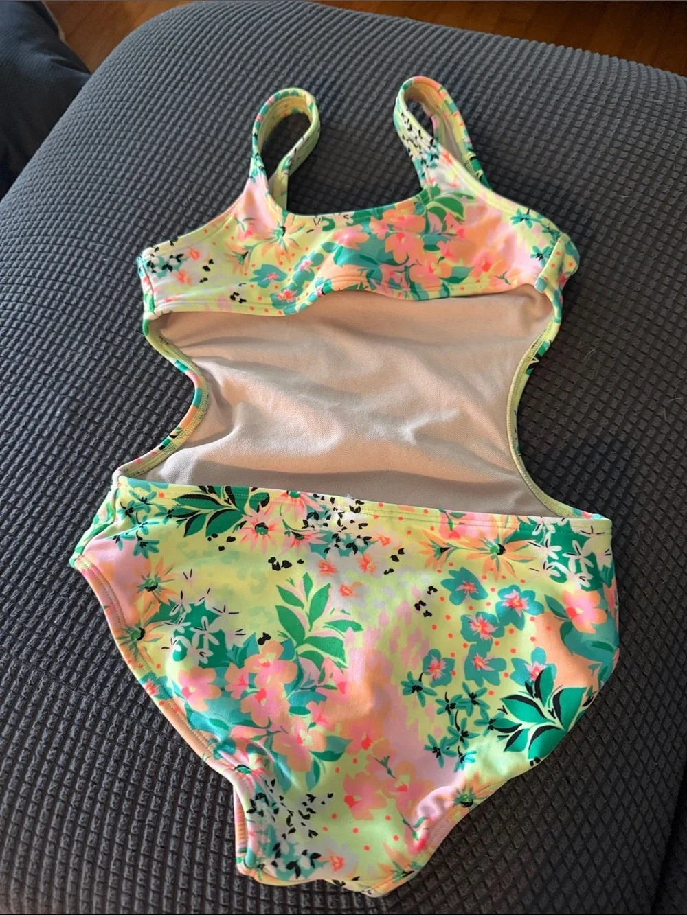 art class Girls' One-Piece Swimsuit in Neon Green, Pink, Teal Floral